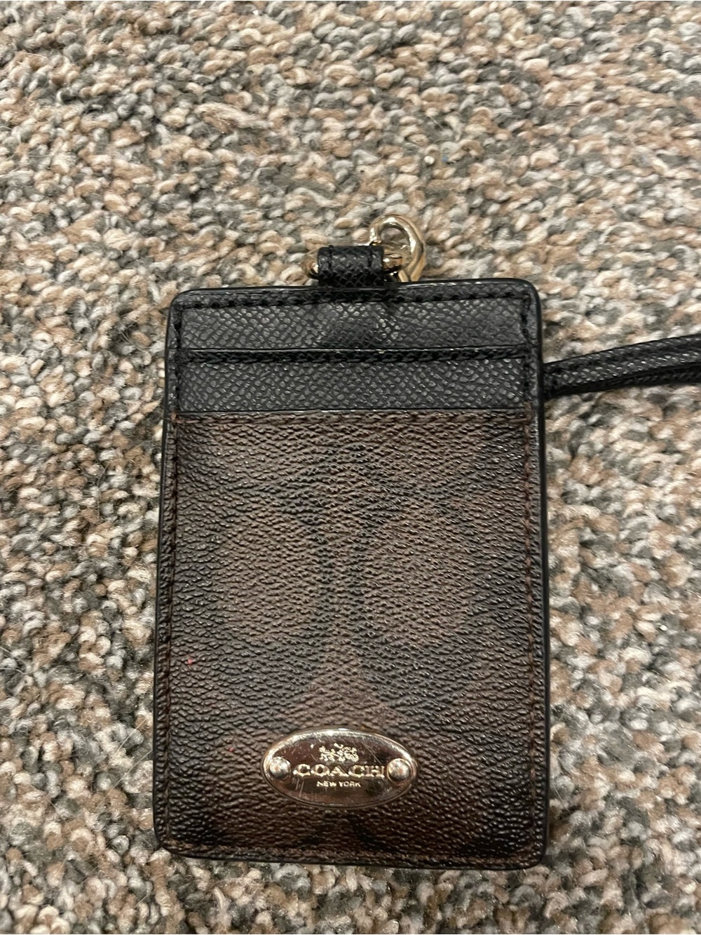 COACH Brown & Black Leather ID Card Holder with Lanyard